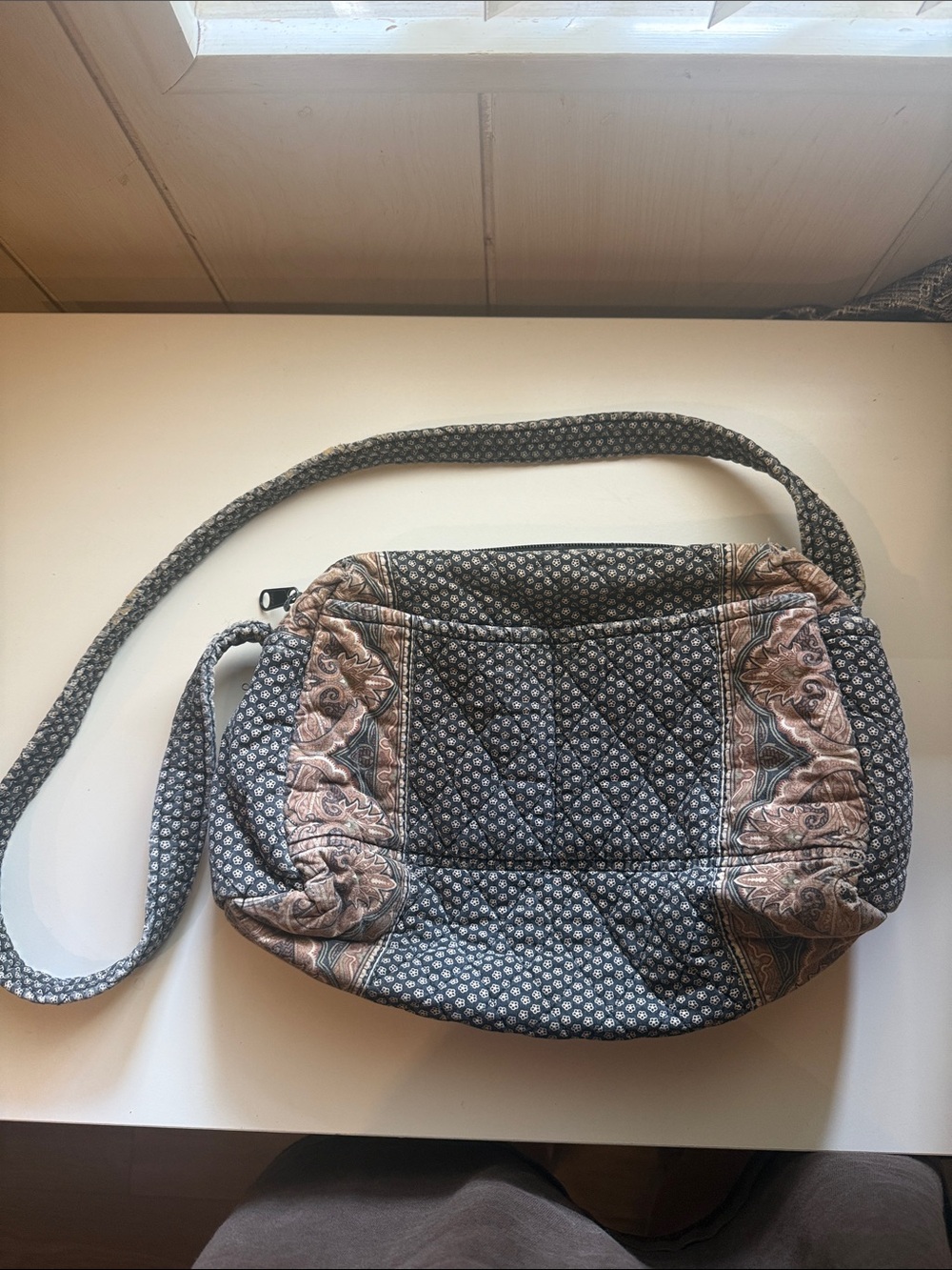 Vintage Quilted Bag in Gray with Taupe Paisley Accents